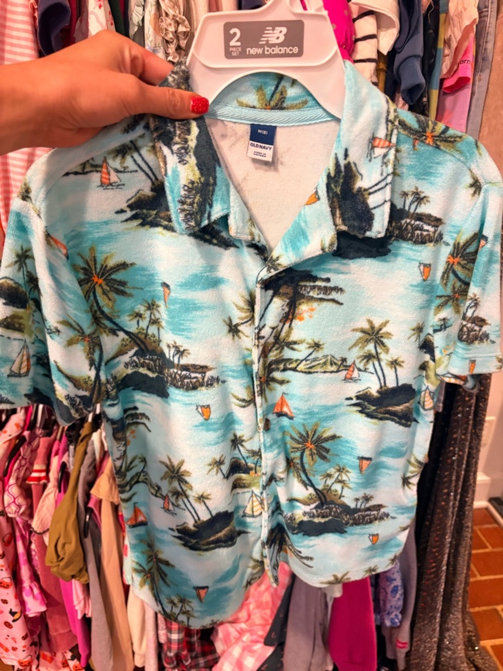 Old Navy Blue Tropical Palm Print Button-Down Shirt